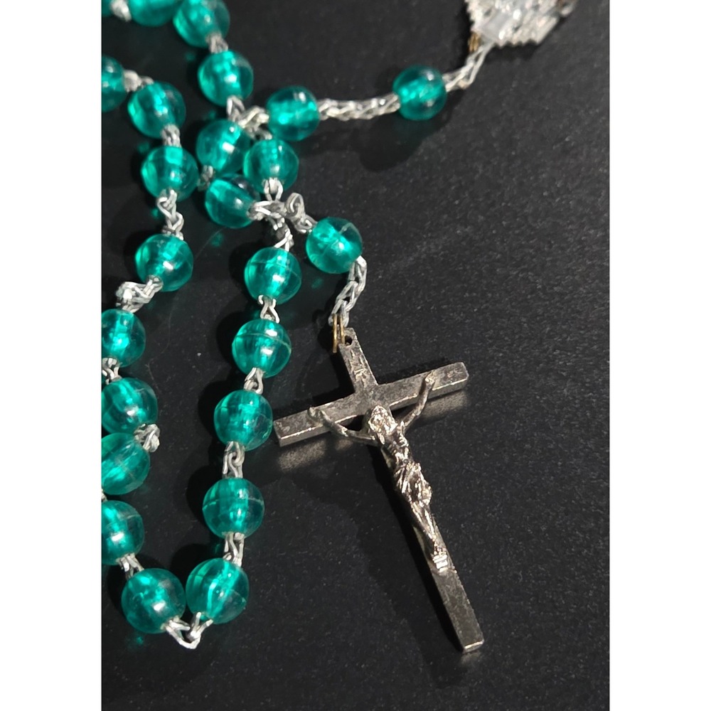 Vintage Rosary Teal Silver Italy Vintage Prayer Beads Christian Catholic
